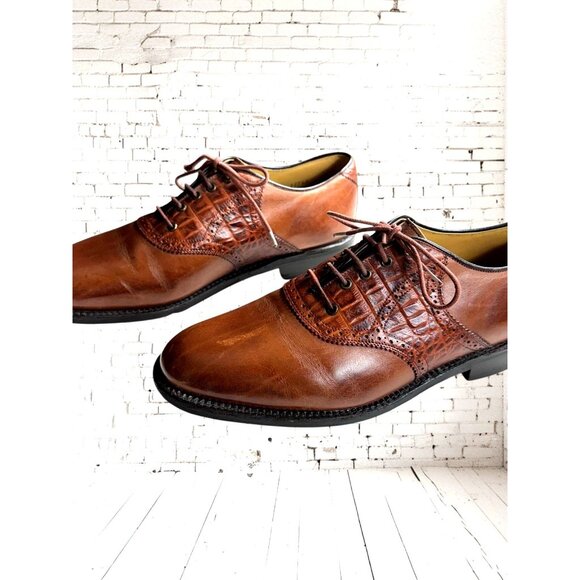 Stuart & Laud Brown Leather Croc Print Oxford Dress Shoes Size 9 D - Picture 3 of 12